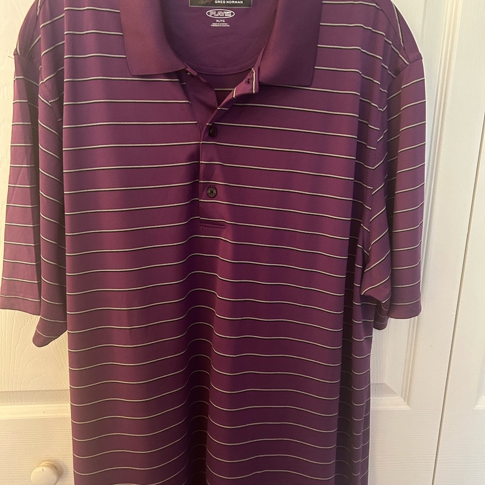 Greg Norman Collection Purple Polo with Stripes